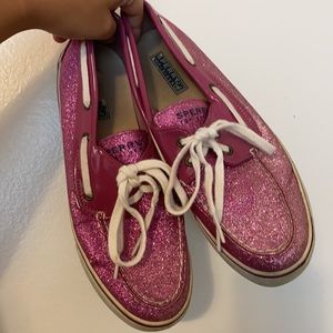 sperry pink sparkly boat shoes